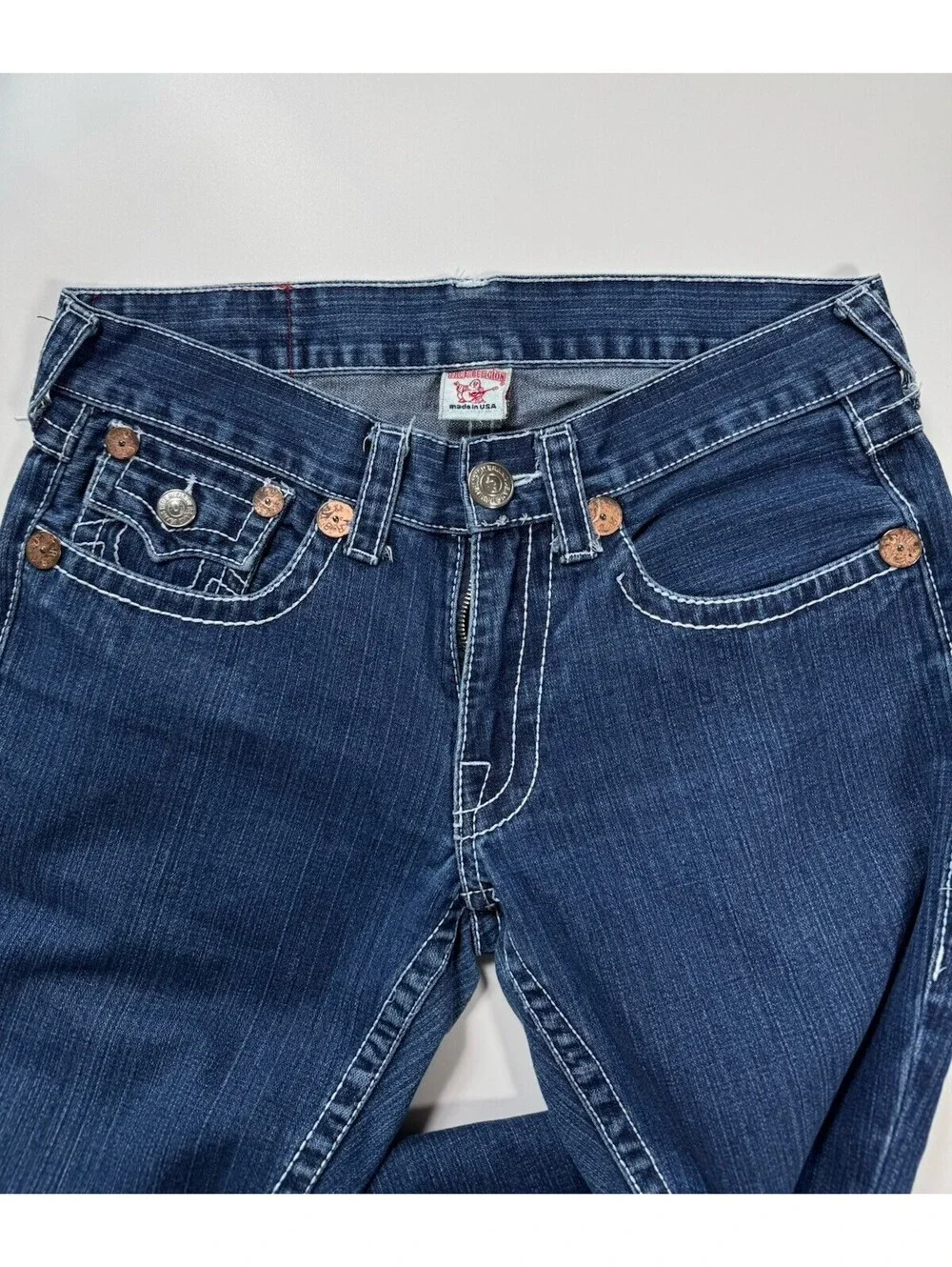 True Religion Joey Super T Jeans Mens 34x30 Bootcut Dark Wash USA Y2K Hemmed